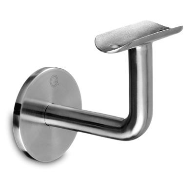 Q RAILING - HANDRAIL BRACKET, Q LINE, TUBE RECEPTION DIA 48.3MM - WALL INSTALLATION, DIA 60MM, STAINLESS STEEL 304, SATIN INTERIOR [PK2] [13011904812] 130119-048-12