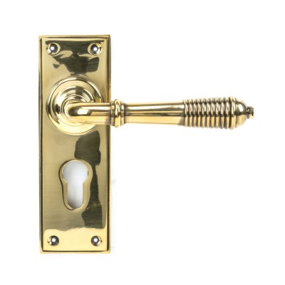 From The Anvil - Aged Brass Reeded Lever Euro Set 33085