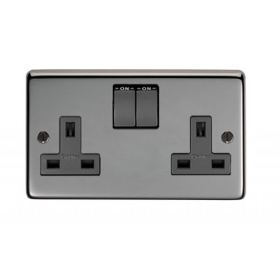 From The Anvil - Brushed Nickel Double 13 Amp Switched Socket 34224