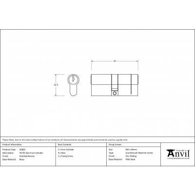 From The Anvil - Polished Bronze 35/35 5-Pin Euro Double Cylinder 45805