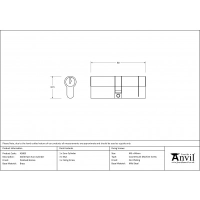 From The Anvil - Polished Bronze 40/40 5-Pin Euro Double Cylinder 45809