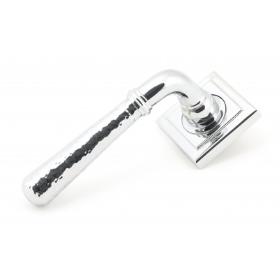 From The Anvil - Polished Chrome Hammered Newbury Lever On Rose Set (Square) 46076