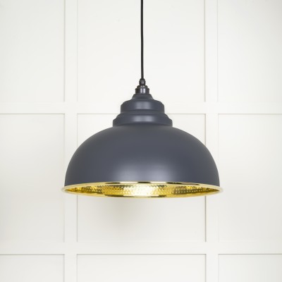 From The Anvil - Hammered Brass Harborne Pendant in Slate 49521SL