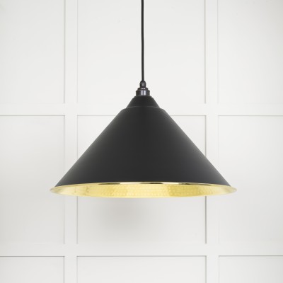 From The Anvil - Hammered Brass Hockley Pendant in Elan Black 49523EB
