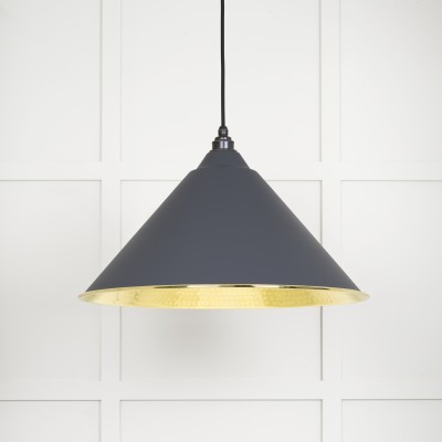 From The Anvil - Hammered Brass Hockley Pendant in Slate 49523SL