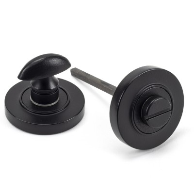 From The Anvil - Matt Black Round Thumbturn Set (Plain Rose) 49544