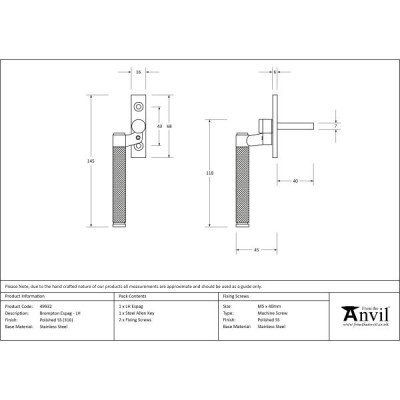 From The Anvil - Polished Marine SS (316) Brompton Espagnolette Fastener - Left Hand - 49932