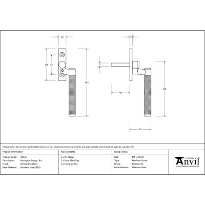 From The Anvil - Polished Marine SS (316) Brompton Espagnolette Fastener - Right Hand - 49934