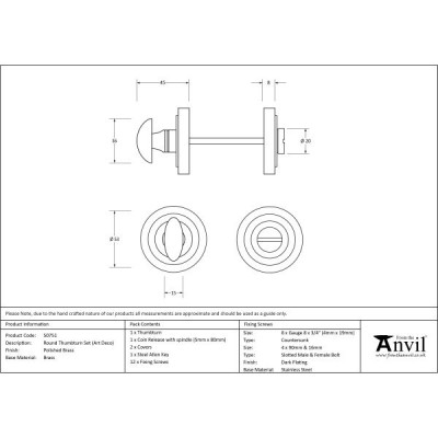 From The Anvil - Polished Brass Round Thumbturn Set (Art Deco) 50751