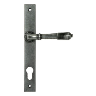 From The Anvil - Pewter Reeded Slimline Lever Espag. Lock Set [52081]