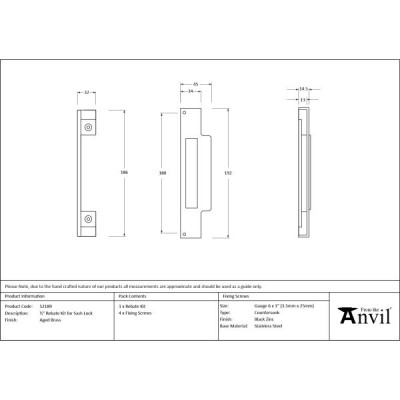 From The Anvil - Aged Brass 0.5inch Rebate Kit for Sash Lock [52189]