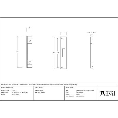 From The Anvil - Satin Chrome 0.5inch Rebate Kit for Dead Lock [52203]