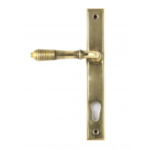From The Anvil - Aged Brass Reeded Slimline Lever Espagnolette Lock Set 33039