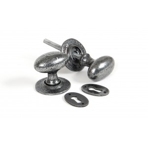 From The Anvil - Pewter Oval Mortice/Rim Door Knob Set 33644