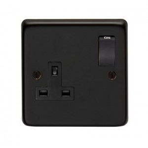 From The Anvil - Matt Black Single 13 Amp Switched Socket 34223/2