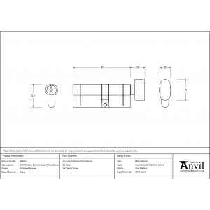 From The Anvil - Polished Bronze 35T/45 5-Pin Euro Cylinder/Thumbturn 45853