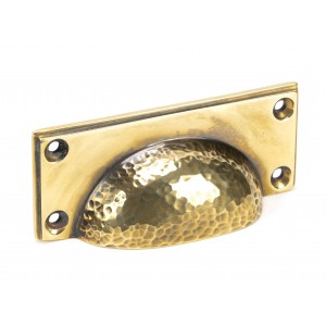 From The Anvil - Aged Brass Hammered Art Deco Drawer Pull 46036