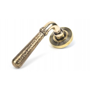 From The Anvil - Aged Brass Hammered Newbury Lever On Rose Set (Beehive) 46071