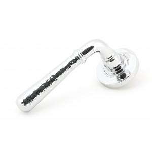 From The Anvil - Polished Chrome Hammered Newbury Lever On Rose Set (Plain) 46073