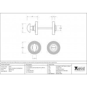 From The Anvil - Aged Bronze Round Thumbturn Set (Beehive) 46107