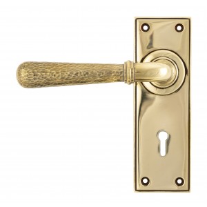 From The Anvil - Aged Brass Hammered Newbury Lever Lock Set 46209
