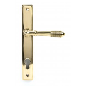 From The Anvil - Polished Brass Reeded Slimline Lever Espagnolette Lock Set 46545