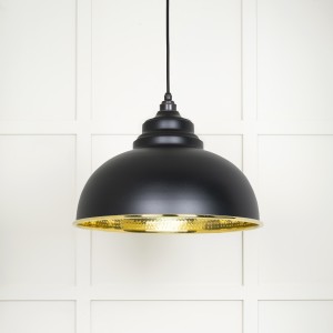 From The Anvil - Hammered Brass Harborne Pendant in Elan Black 49521EB