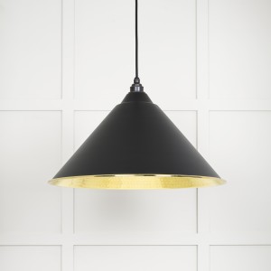 From The Anvil - Hammered Brass Hockley Pendant in Elan Black 49523EB