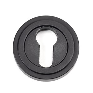 From The Anvil - Matt Black Round Euro Escutcheon (Art Deco Rose) 49541