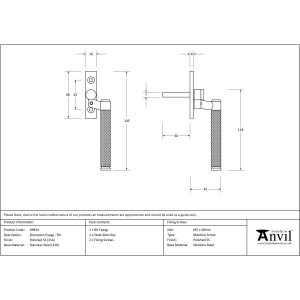 From The Anvil - Polished Marine SS (316) Brompton Espagnolette Fastener - Right Hand - 49934