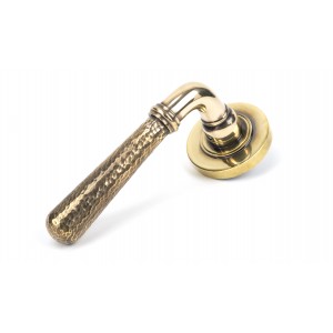 From The Anvil - Aged Brass Hammered Newbury Lever On Rose Set (Plain) Unsprung - 50037