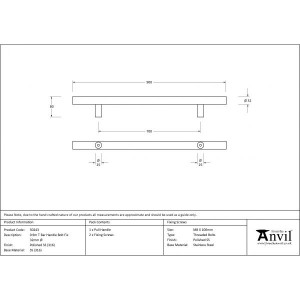 From The Anvil - Polished Marine SS (316) 0.9m T Bar Handle Bolt Fix 32mm 50243