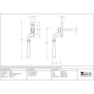 From The Anvil - Satin Marine SS (316) Newbury Espagnolette Fastener - Left Hand - 50628
