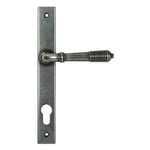 From The Anvil - Pewter Reeded Slimline Lever Espag. Lock Set [52081]