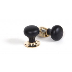 From The Anvil - Ebony & Polished Brass Bun Mortice/Rim Knob Set 83563