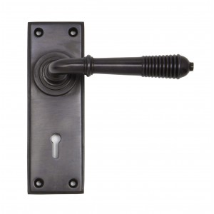 From The Anvil - Aged Bronze Reeded Lever Lock Set 83953
