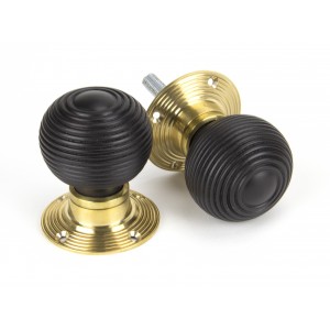 From The Anvil - Ebony & Polished Brass Small Cottage Mortice/Rim Knob Set 91762