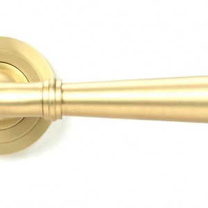 From The Anvil - Satin Brass Newbury Lever On Rose Set (Art Deco) 50854