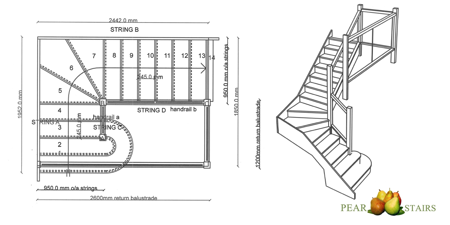 staircase drawings, staircase deisgn, oak and glass staircase