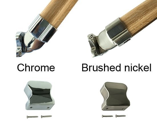 Chrome and brushed nickel handrail bracket and end cap