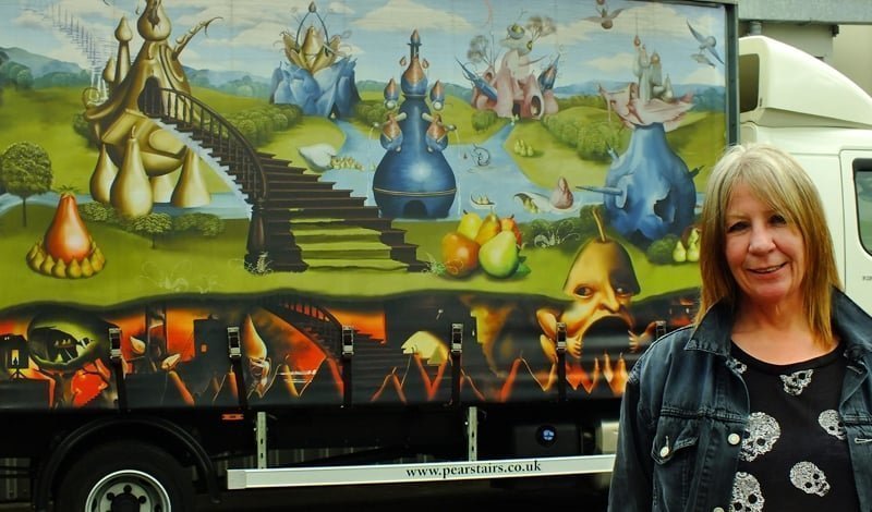 Clare with decorated lorry