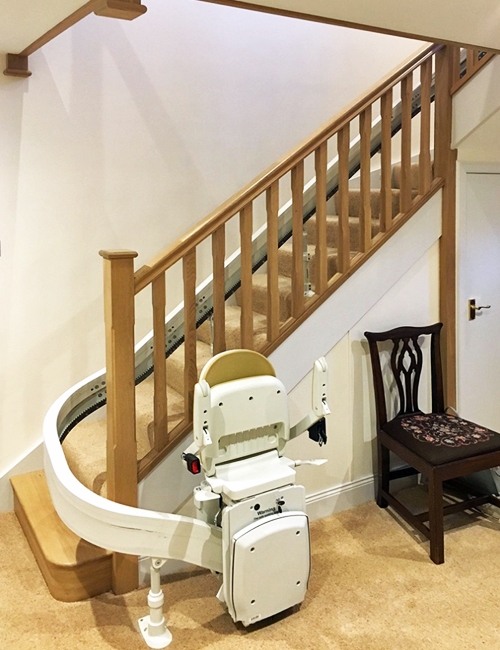 Stairlift installed on Pear Stairs oak staircase