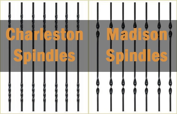 charleston spindles, metal spindles, madison spindles, pear stairs