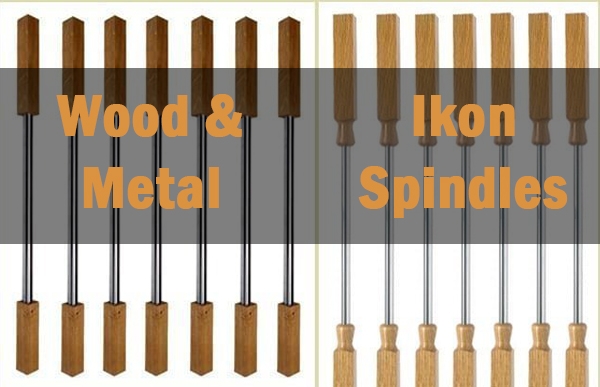 wood and metal spindles, metal spindles, wood spindles, staircase online