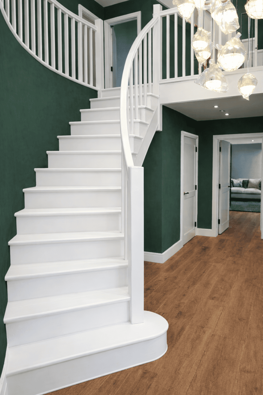 The Belan Curved Staircase in White Primed