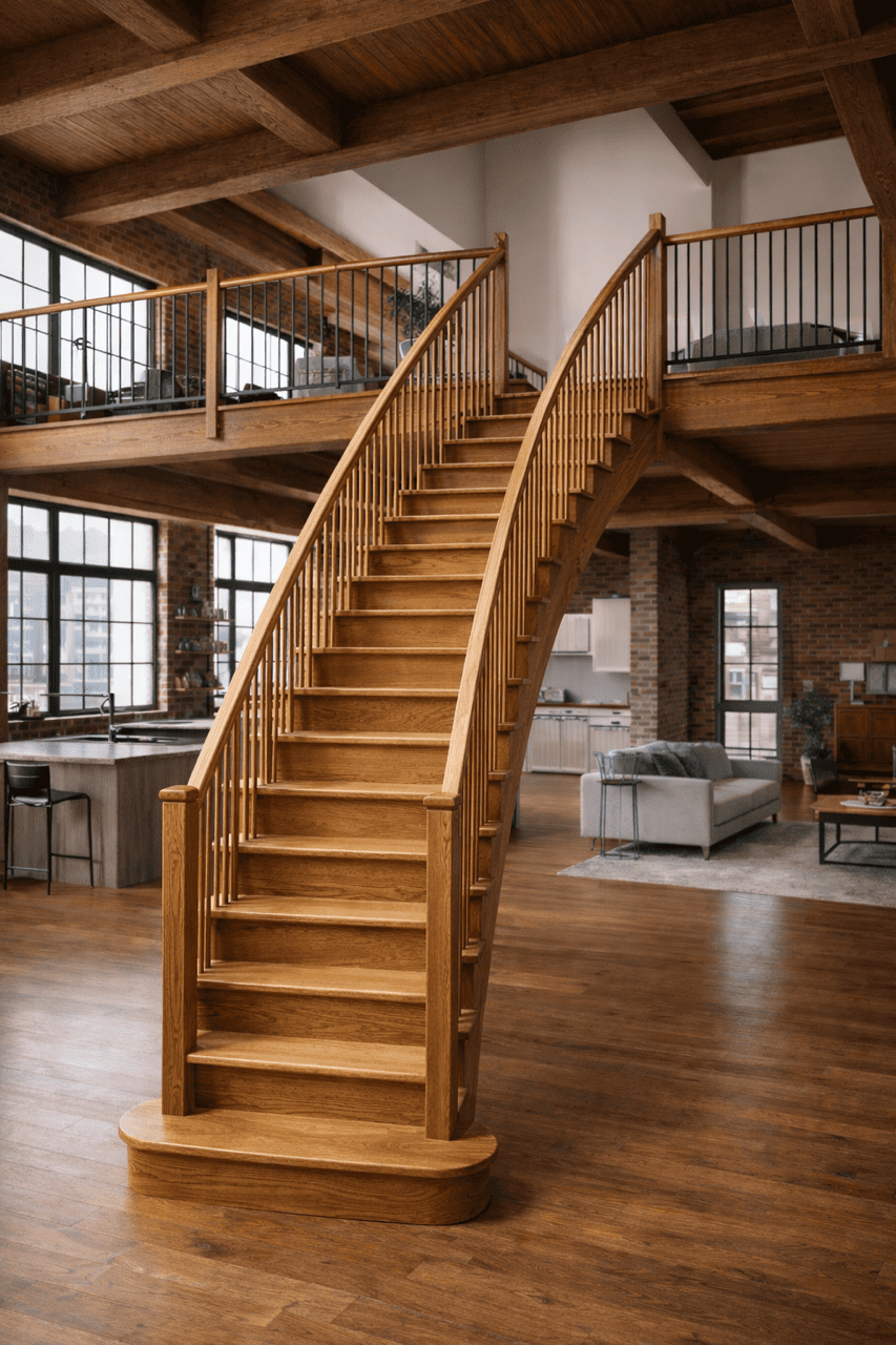 The Severn Curved Staircase in Oak