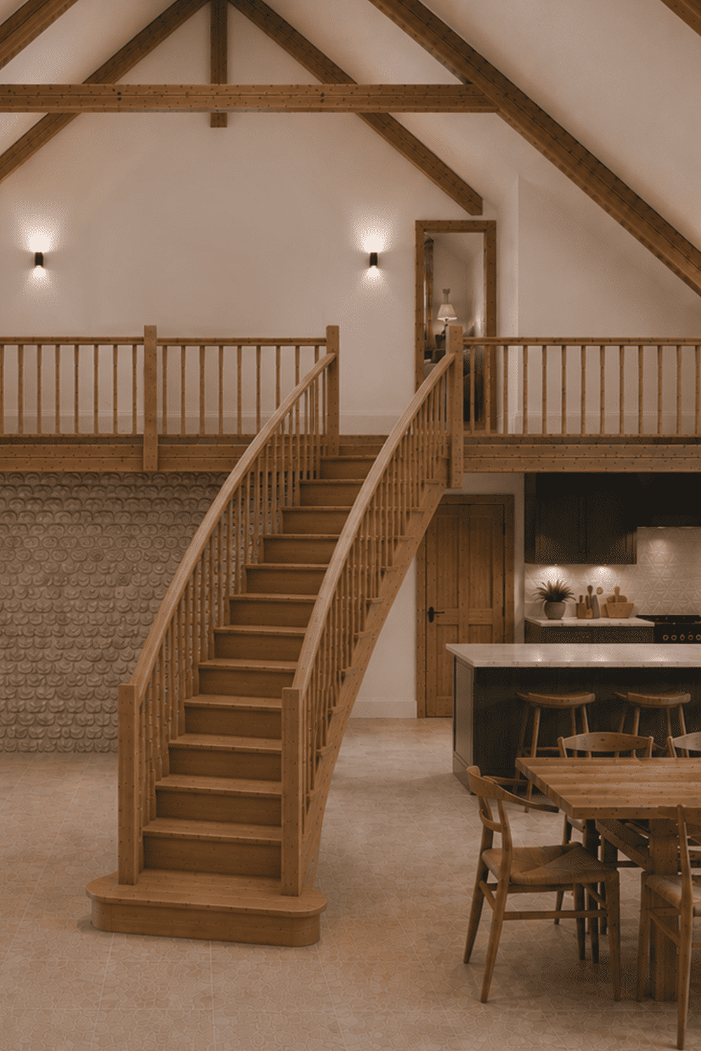 The Severn Curved Staircase in Oak