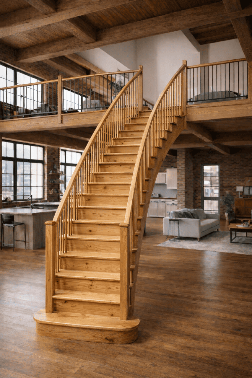 The Severn Curved Staircase in Pine