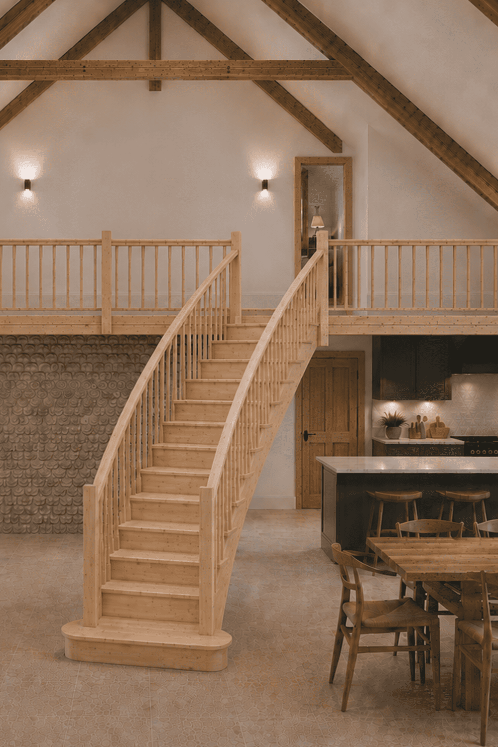 The Severn Curved Staircase in Pine