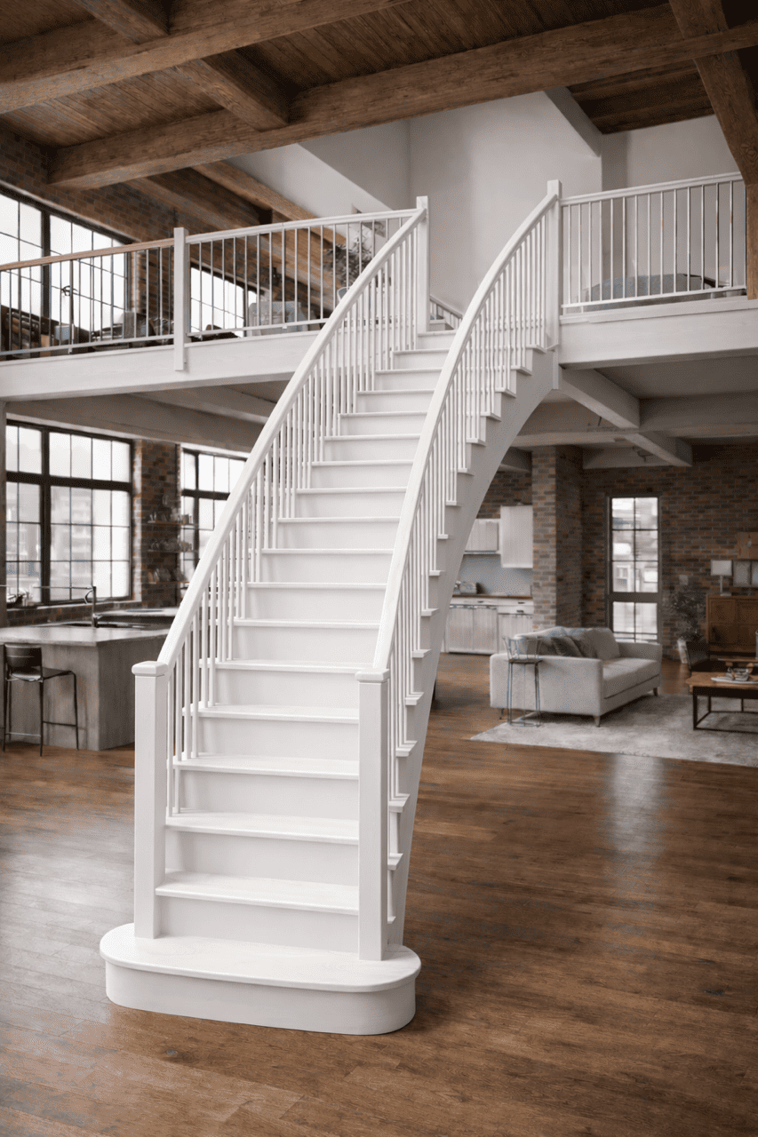 The Severn Curved Staircase in White Primed